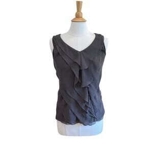 Ann Taylor LOFT Charcoal Gray Sleeveless Tiered Ruffle Blouse, Career, Size S